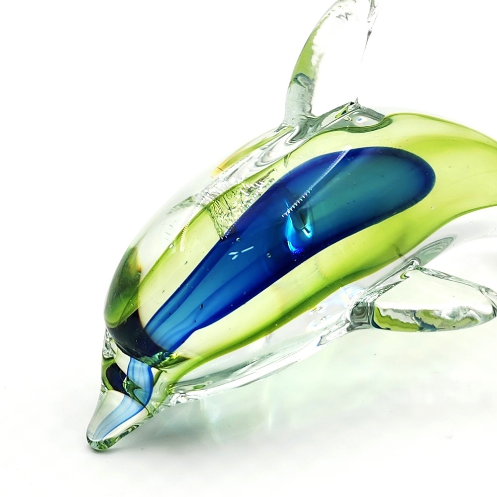 Vintage Murano Sommerso Glass Dolphin Figurine Blue Green Italian Art Glass 6" - Picture 8 of 8
